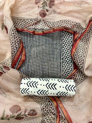 Hand block kota doria suit set for office wear