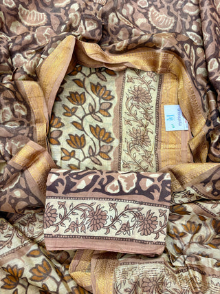 Vanaspati Ajrakh Handblock Maheshwari Suit Material with Maheshwari Dupatta