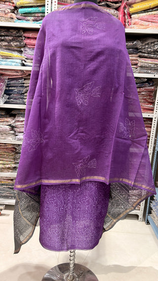 Handblock Chanderi Suit Material with Chanderi Dupatta(Lining Included)