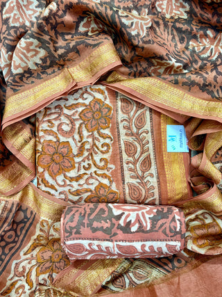 Vanaspati Ajrakh Handblock Maheshwari Suit Material with Maheshwari Dupatta
