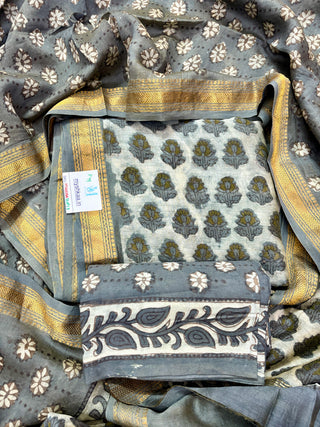 Vanaspati Ajrakh Handblock Maheshwari Suit Material with Maheshwari Dupatta