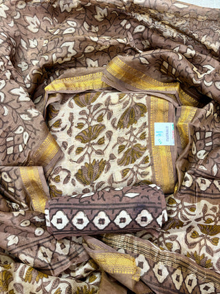 Vanaspati Ajrakh Handblock Maheshwari Suit Material with Maheshwari Dupatta