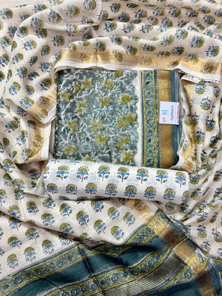 Green Handblock Maheshwari Suit Material with Maheshwari Dupatta