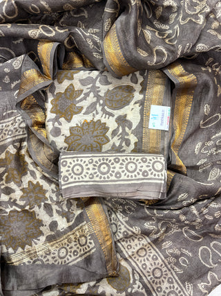 Vanaspati Ajrakh Handblock Maheshwari Suit Material with Maheshwari Dupatta