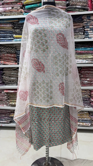 Cotton Handblock Office Wear Suit fabric with Kota doria Dupatta