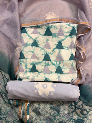 Cotton Handblock Office Wear Suit fabric with Kota Doria Dupatta