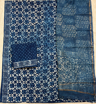 Cotton Handblock Office Wear Suit fabric with Kota Doria Dupatta (Code : 993)