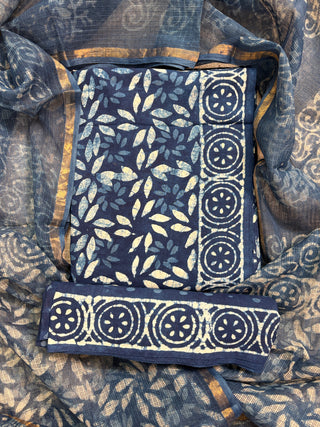 Cotton Handblock Office Wear Suit fabric with Kota Doria Dupatta (Code : 993)