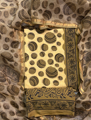 Vanaspati Ajrakh Print Cotton Handblock Office Wear Suit fabric with Kota Doria Dupatta (Code : 988)