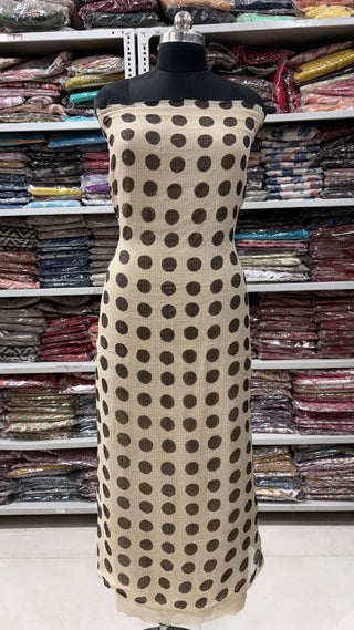 Hand block kota doria suit set for office wear (with extra lining included) ( Cream base with black circle)