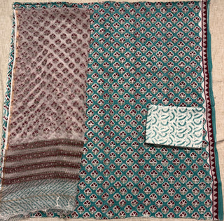 Cotton Handblock Office Wear Suit fabric with Kota Doria Dupatta (Code : 994)