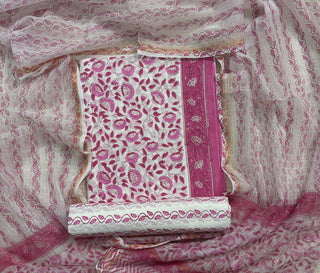 Cotton Handblock Office Wear Suit fabric with Kota Doria Dupatta (Code : 995)