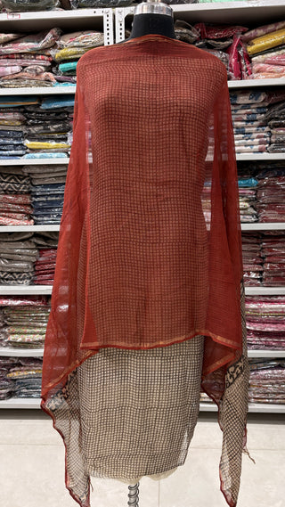 Black check on cream base Hand block kota doria suit set for office wear (with extra lining included)