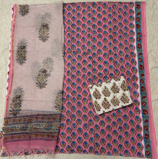 Cotton Handblock Office Wear Suit fabric with Kota Doria Dupatta (Code : 979)
