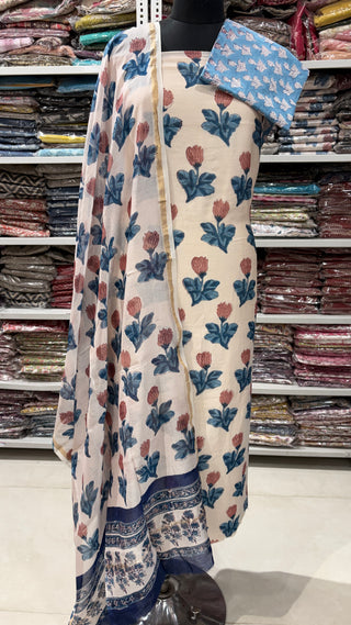 Handblock Chanderi Suit Material with Chanderi Dupatta(Lining Included)