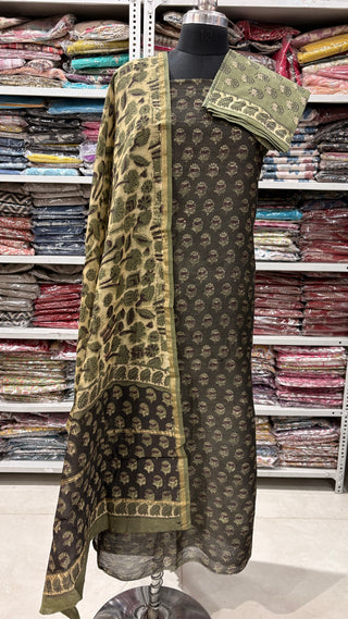 Ajrakh Handblock Chanderi Suit Material with Chanderi Dupatta(Lining Included)