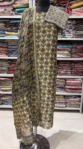 Ajrakh Handblock Chanderi Suit Material with Chanderi Dupatta(Lining Included)
