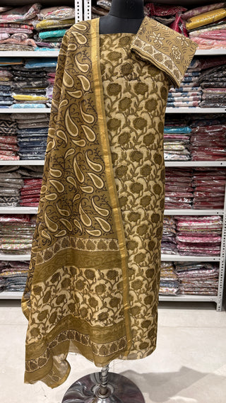 Ajrakh Handblock Chanderi Suit Material with Chanderi Dupatta(Lining Included)