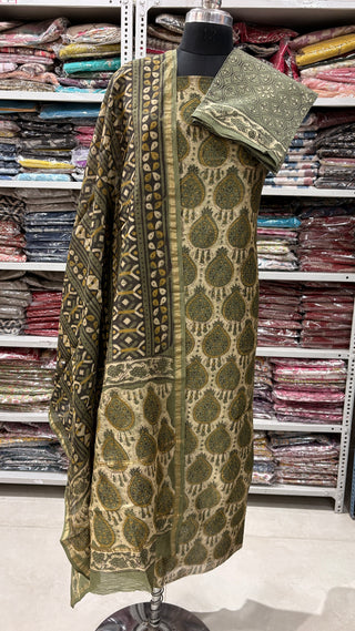Ajrakh Handblock Chanderi Suit Material with Chanderi Dupatta(Lining Included)