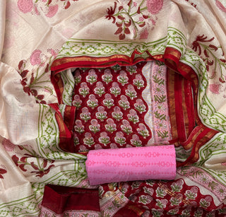 Handblock Chanderi Suit Material with Chanderi Dupatta