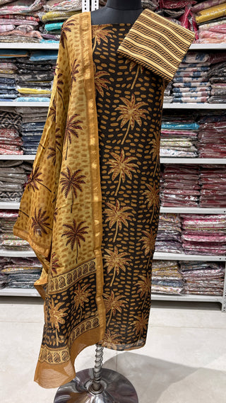 Ajrakh  Handblock Chanderi Suit Material with Chanderi Dupatta(Lining Included)