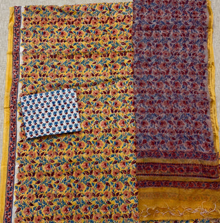 Cotton Handblock Office Wear Suit fabric with Kota Doria Dupatta (Code : 978)