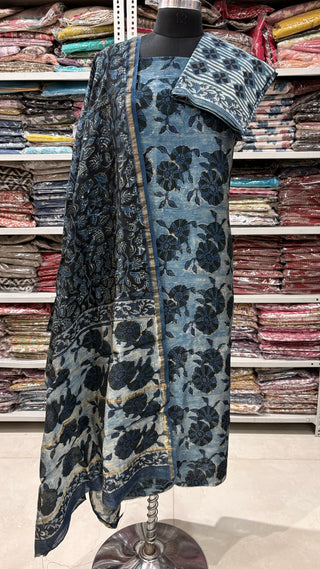 Ajrakh Handblock Chanderi Suit Material with Chanderi Dupatta(Lining Included)