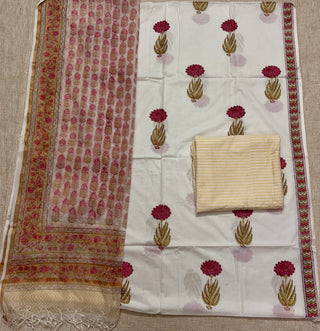 Cotton Handblock Office Wear Suit fabric with Kota Doria Dupatta (Code : 990)