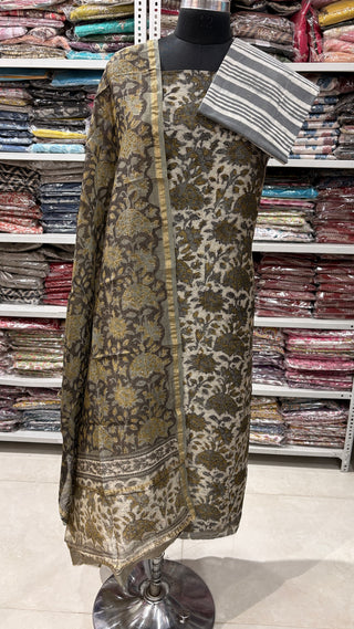 Ajrakh Handblock Chanderi Suit Material with Chanderi Dupatta(Lining Included)