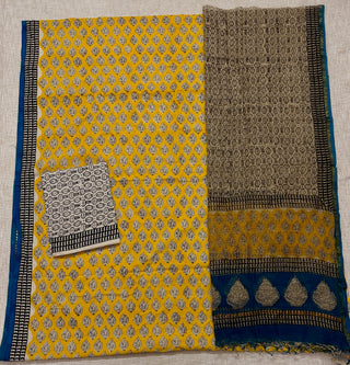 Cotton Handblock Office Wear Suit fabric with Kota Doria Dupatta (Code : 984)