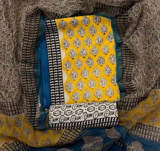 Cotton Handblock Office Wear Suit fabric with Kota Doria Dupatta (Code : 984)