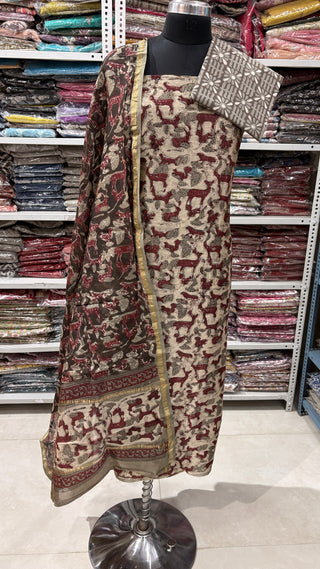 Ajrakh Handblock Chanderi Suit Material with Chanderi Dupatta(Lining Included)