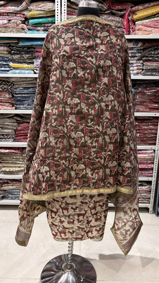 Ajrakh Handblock Chanderi Suit Material with Chanderi Dupatta(Lining Included)