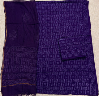 Cotton Handblock Office Wear Suit fabric with Kota Doria Dupatta (Code : 980)