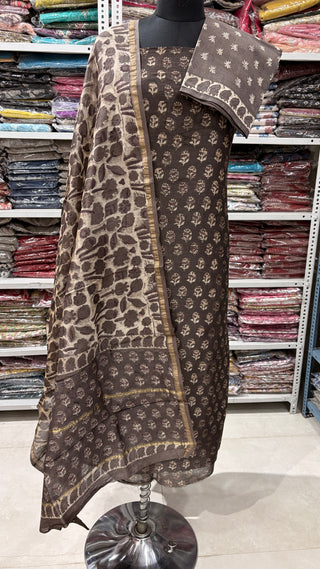 Ajrakh Handblock Chanderi Suit Material with Chanderi Dupatta(Lining Included)
