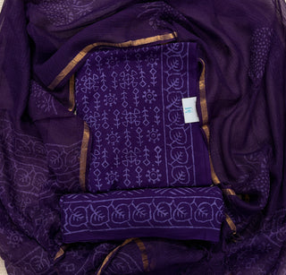 Cotton Handblock Office Wear Suit fabric with Kota Doria Dupatta (Code : 980)