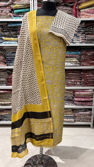 Handblock Chanderi Suit Material with Chanderi Dupatta(Lining Included)