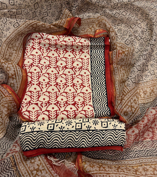 Cotton Handblock Office Wear Suit fabric with Kota Doria Dupatta