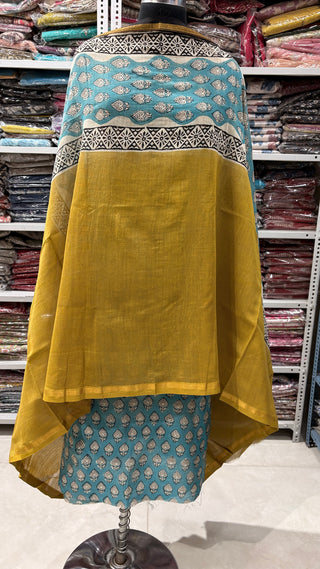 Handblock Chanderi Suit Material with Chanderi Dupatta(Lining Included)