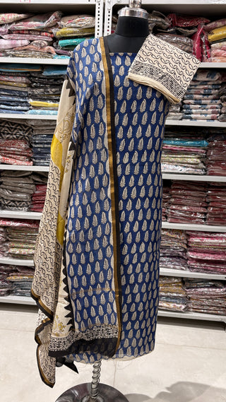 Handblock Chanderi Suit Material with Chanderi Dupatta(Lining Included)