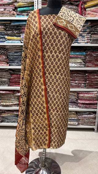 Handblock Chanderi Suit Material with Chanderi Dupatta(Lining Included)