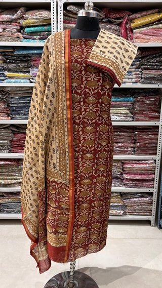 Handblock Chanderi Suit Material with Chanderi Dupatta(Lining Included)
