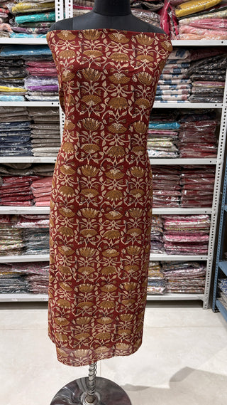 Handblock Chanderi Suit Material with Chanderi Dupatta(Lining Included)