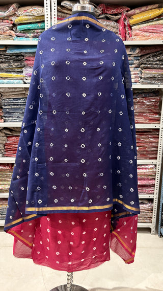 Bandhani/Bandhage Handblock Chanderi Suit Material with Chanderi Dupatta(Lining Included)