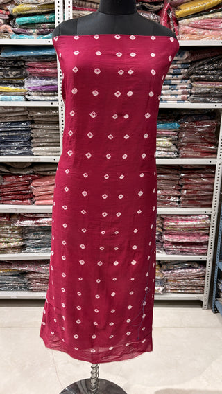 Bandhani/Bandhage Handblock Chanderi Suit Material with Chanderi Dupatta(Lining Included)
