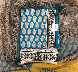Cotton Handblock Office Wear Suit fabric with Kota Doria Dupatta (Code : 983)