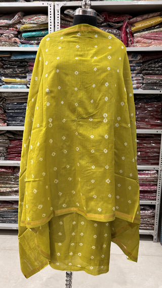 Bandhani/Bandhage Handblock Chanderi Suit Material with Chanderi Dupatta(Lining Included)