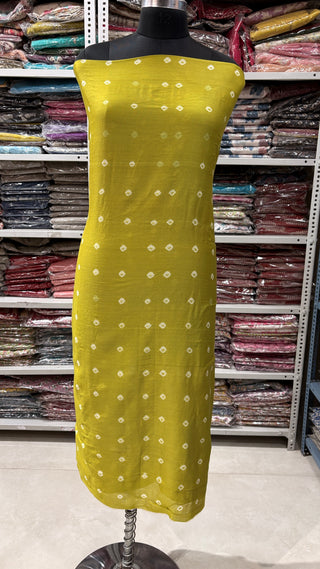 Bandhani/Bandhage Handblock Chanderi Suit Material with Chanderi Dupatta(Lining Included)