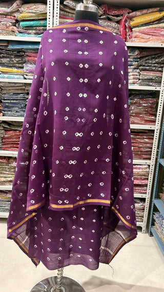 Bandhani/Bandhage Handblock Chanderi Suit Material with Chanderi Dupatta(Lining Included)