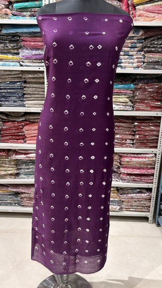 Bandhani/Bandhage Handblock Chanderi Suit Material with Chanderi Dupatta(Lining Included)